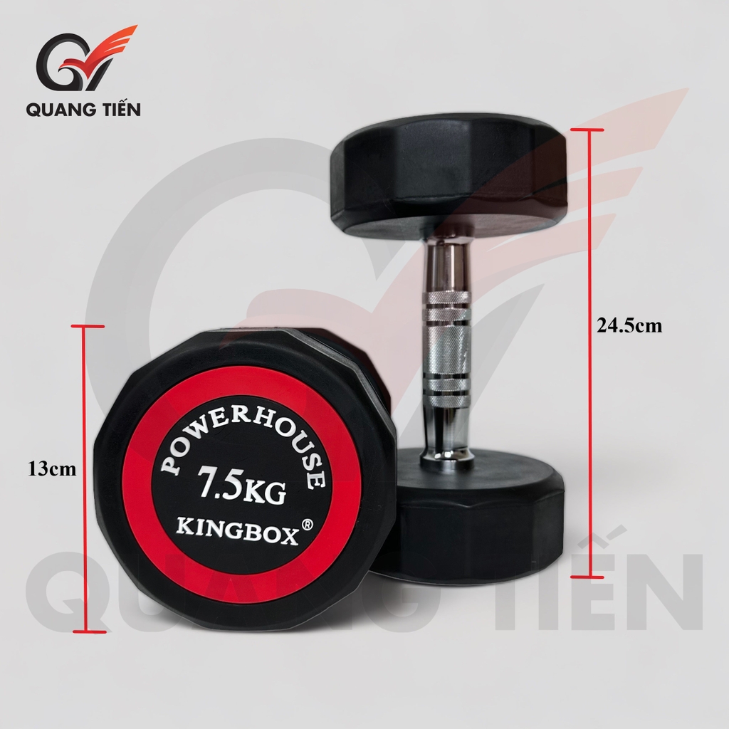 Tạ tay đơn KINGBOX 7.5kg thép bọc cao su vát cạnh cao cấp chính hãng
