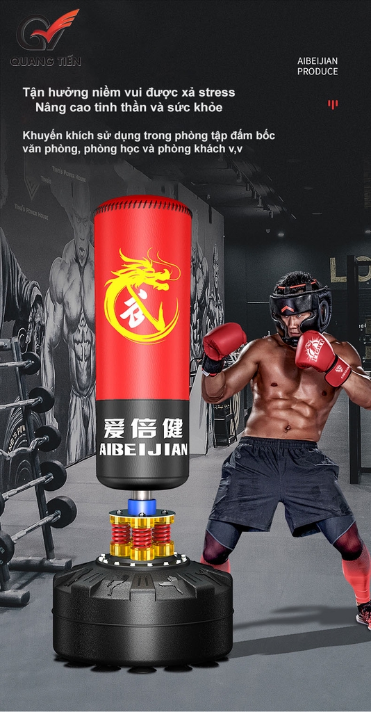 Trụ Đấm ABJ đế lò xo giảm chấn cao cấp chính hãng (cao 1,75m đế lò xo)