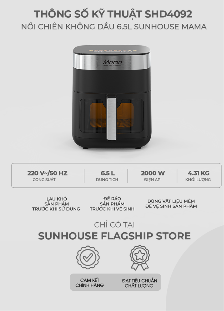 Nồi chiên không dầu 6.5L Sunhouse Mama SHD4092