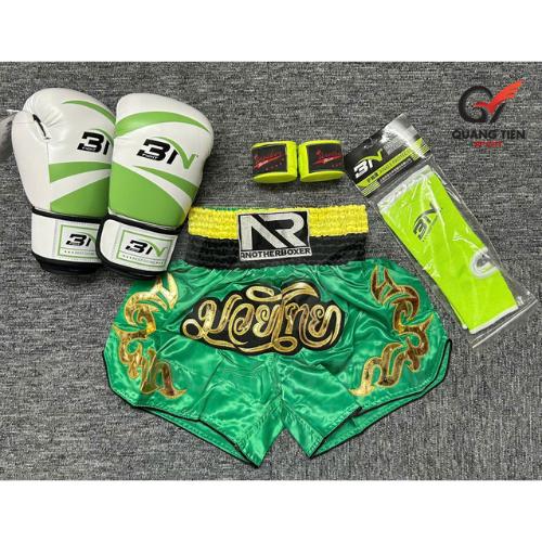 COMBO TẬP BOXING CƠ BẢN GĂNG BOXING + BĂNG ĐA + QUẦN MUAY + TẤT BẢO VỆ - Xanh Lá