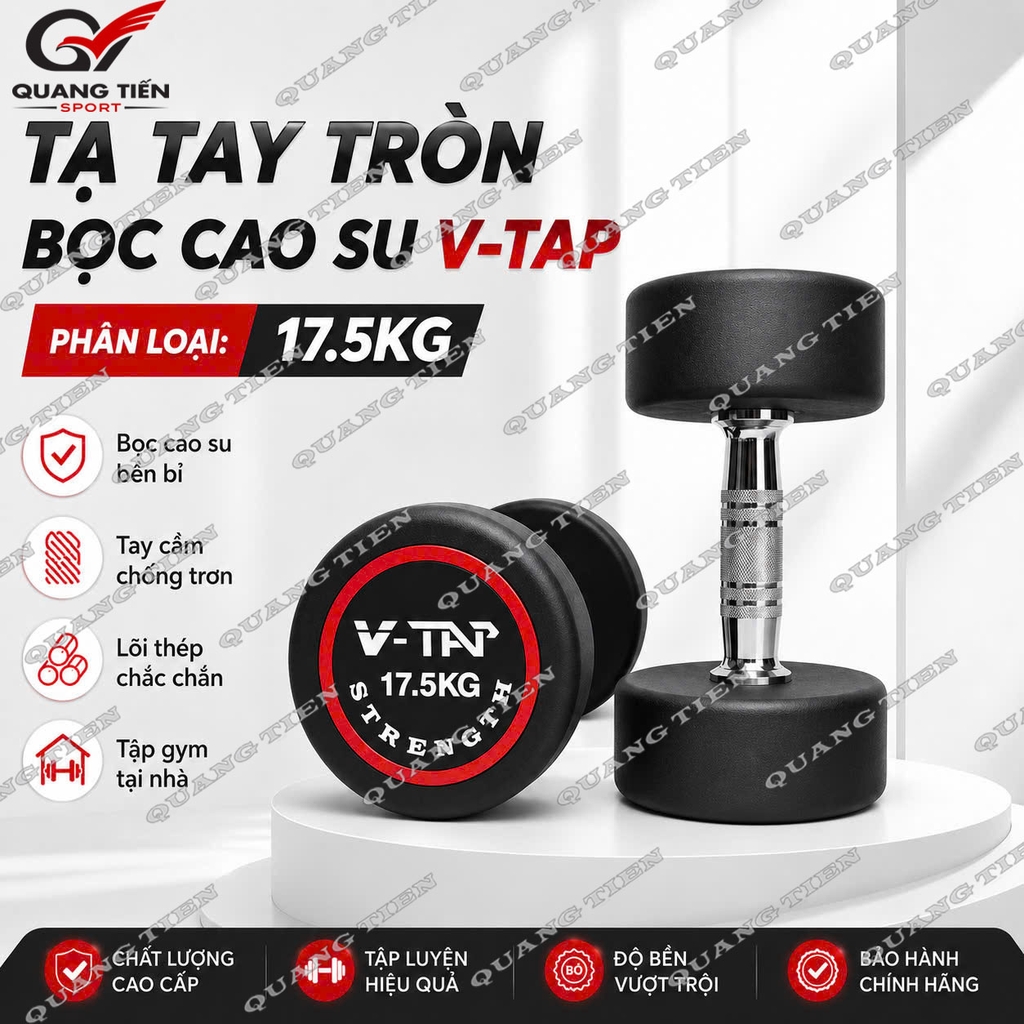 Tạ tay đơn lõi gang bọc cao su V-TAP 2,5kg, 5kg, 7,5kg, 10kg, 12,5kg, 15kg, 17.5kg, 20kg, 22.5kg, 25kg - 1 Quả