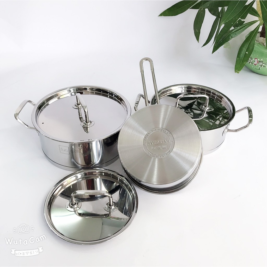 Bộ nồi 3 đáy inox 430 Fivestar FS-B3021 Standard bếp từ 3 món nắp inox