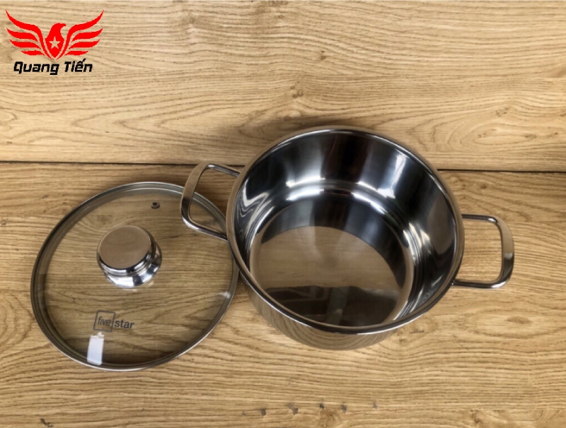 Nồi inox Fivestar 3 đáy inox 430 16 cm vung kính, đun từ