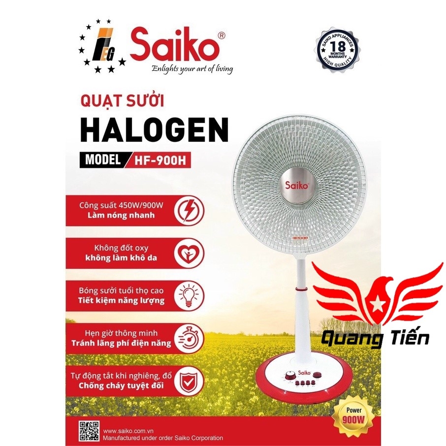 Quạt Sưởi Nón Saiko HF-900H 900W cao cấp chính hãng