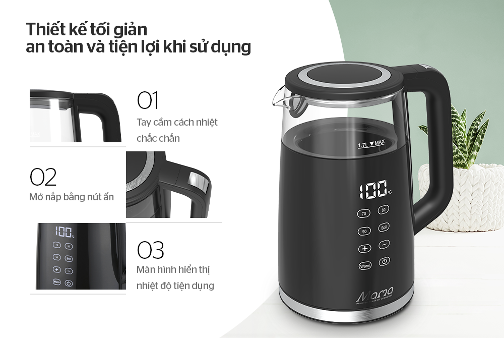 Ấm siêu tốc thủy tinh 1.7L Sunhouse Mama SHD1333