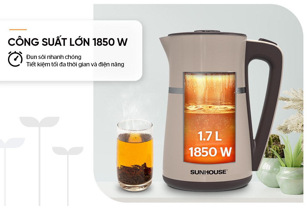 Ấm siêu tốc Inox 2 lớp 1.7L Sunhouse SHD1360