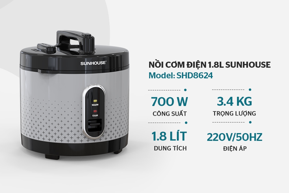 Nồi cơm điện 1.8L Sunhouse SHD8624