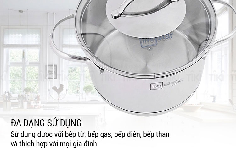 Bộ nồi inox 304 Sillit FIVESTAR cao cấp 5 chiếc 3 đáy (nắp kính) 10 pcs