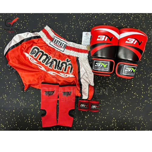 COMBO TẬP BOXING CƠ BẢN GĂNG BOXING + BĂNG ĐA + QUẦN MUAY + TẤT BẢO VỆ - ĐỎ