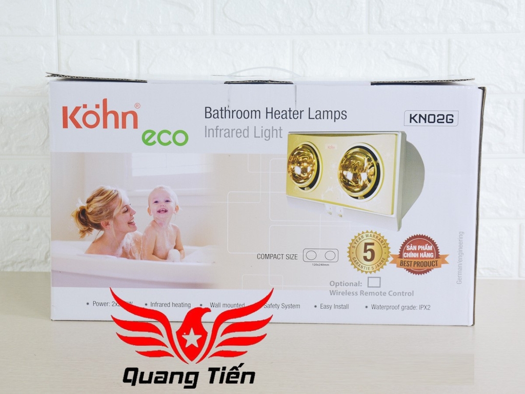 Đèn sưởi nhà tắm 2 bóng Braun Kohn KN02G 550W - Chính Hãng