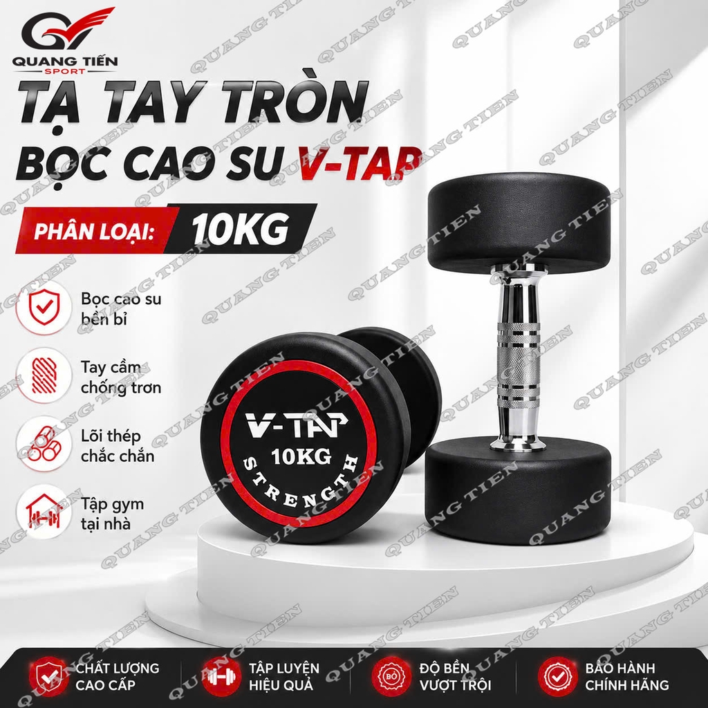 Tạ tay đơn lõi gang bọc cao su V-TAP 2,5kg, 5kg, 7,5kg, 10kg, 12,5kg, 15kg, 17.5kg, 20kg, 22.5kg, 25kg - 1 Quả