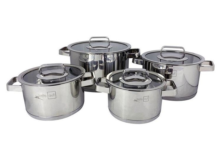 Bộ 4 nồi inox 3 đáy Roman Fivestar nắp kính
