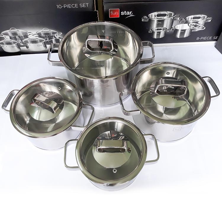 Bộ 4 nồi inox 3 đáy Roman Fivestar nắp kính