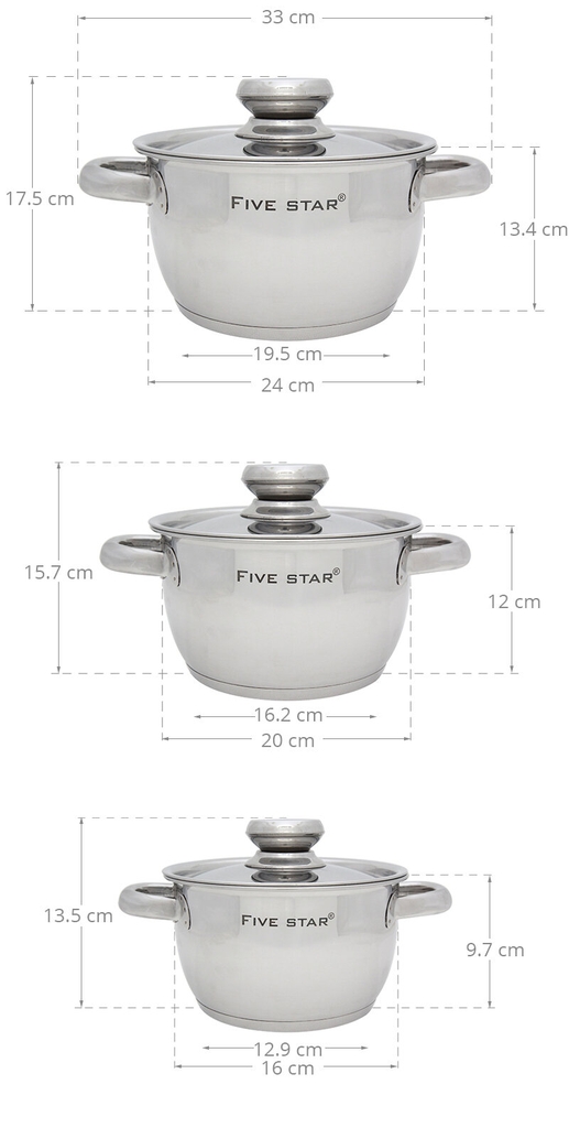 Bộ 3 Nồi Cool Ba Đáy Nắp Inox Firestar