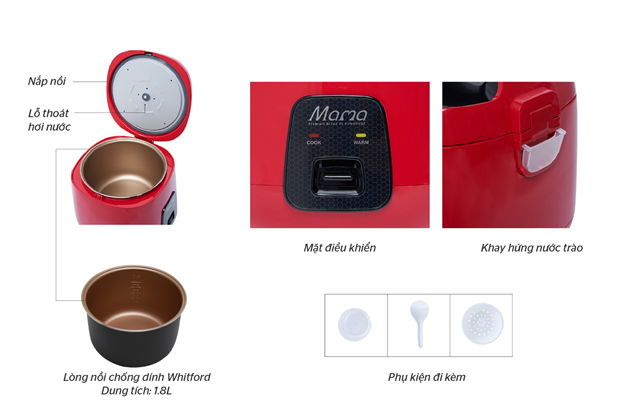 Nồi cơm điện 1.8L Sunhouse Mama SHD8652R