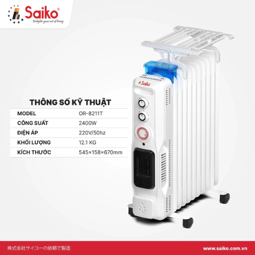 Máy sưởi dầu Sailko OR-8213T 13 thanh và OR-8211T 11 thanh