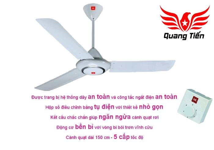 Quạt trần KDK M60XG màu trắng, 5 cấp độ gió