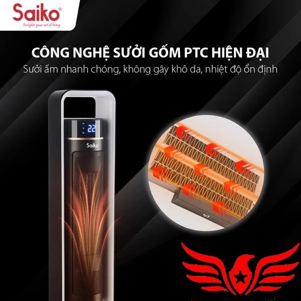 Máy Sưởi Gốm Saiko CH-2200R (2200W) cao cấp chính hãng