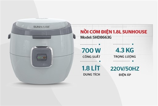 Nồi cơm điện 1.8L Sunhouse SHD8663G