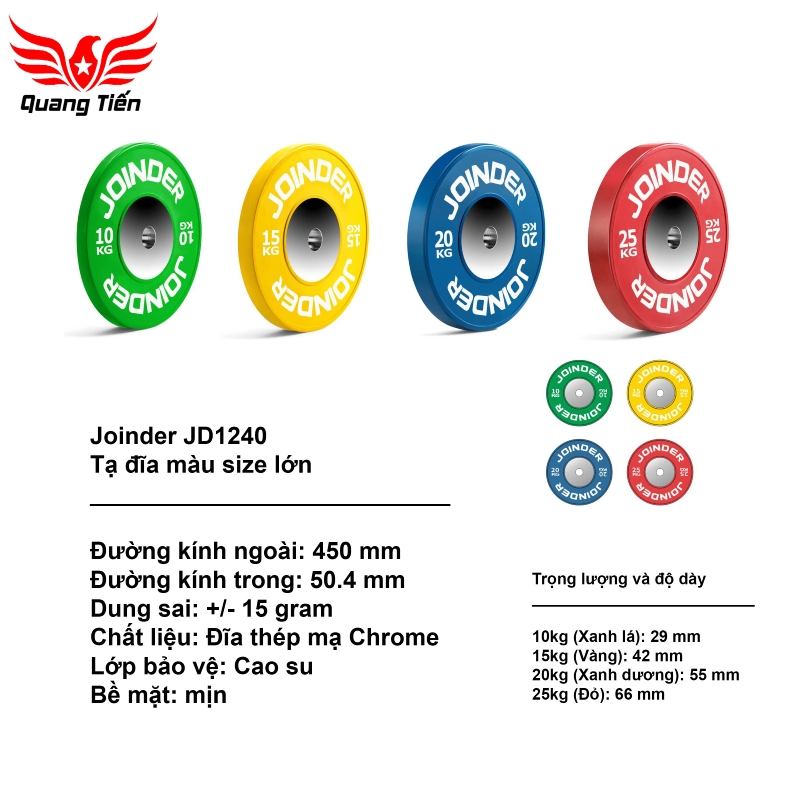Tạ Đĩa Màu Joinder size 15kg chính hãng