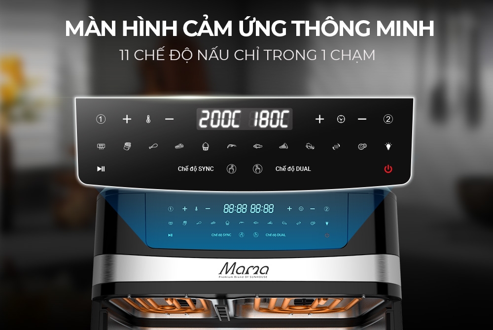 Nồi chiên không dầu 2 ngăn 10L Sunhouse Mama SHD4098