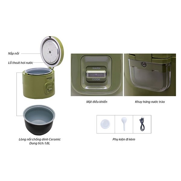 Nồi cơm điện 1.8L Sunhouse Mama SHD8665G