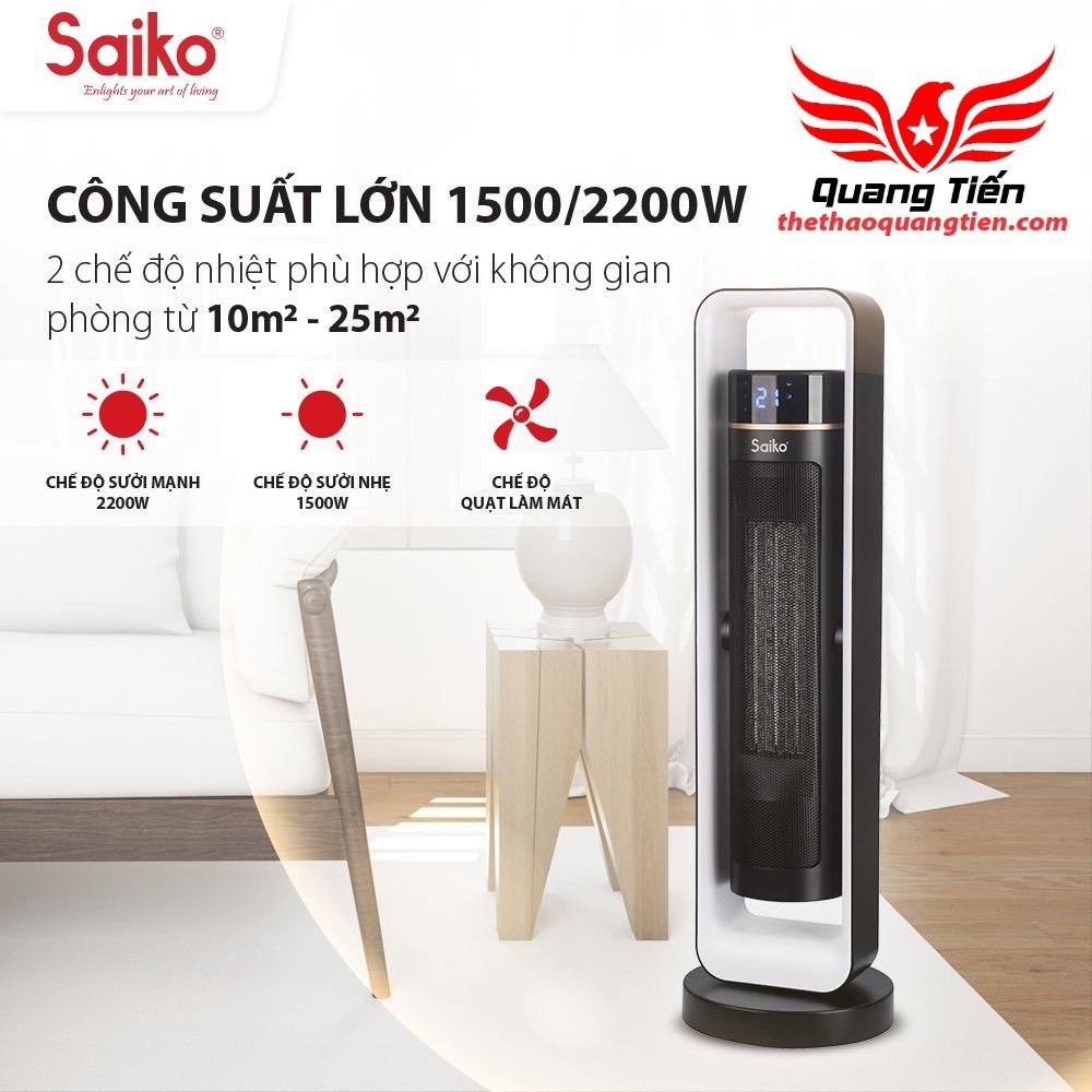 Máy Sưởi Gốm Saiko CH-2200R (2200W) cao cấp chính hãng