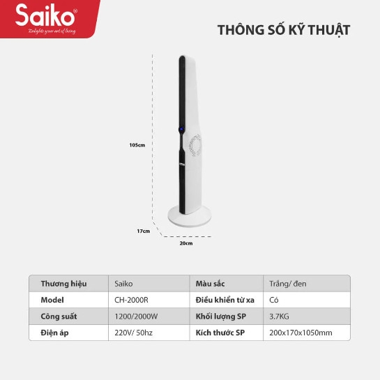 Quạt sưởi gốm CH-2000R cao cấp chính hãng