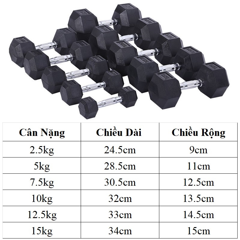 Tạ tay đơn lục giác Gang bọc cao su ( giá 1 chiếc )