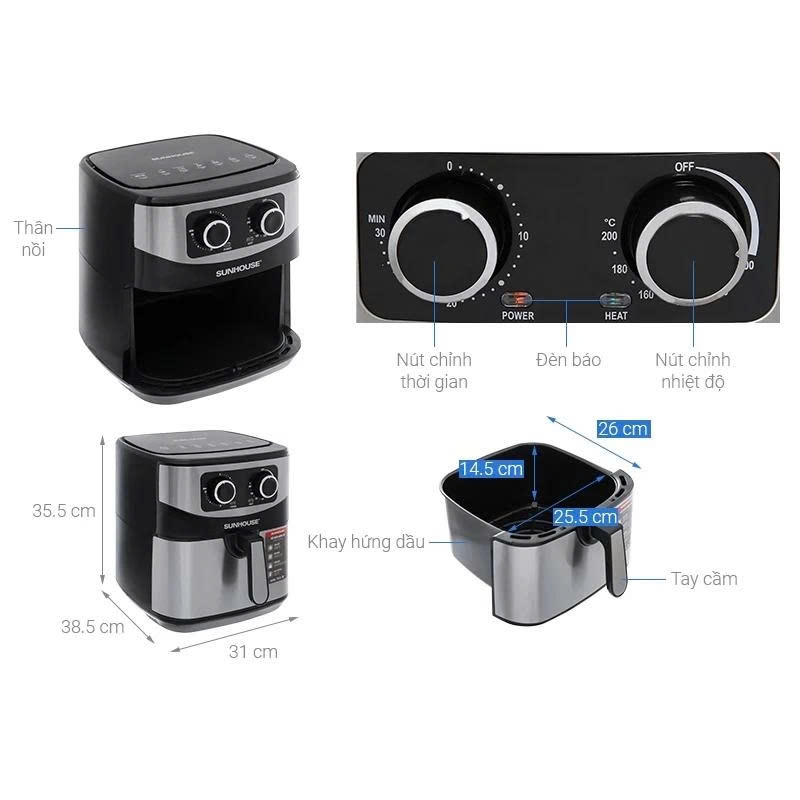 Nồi chiên không dầu 9L Sunhouse SHD4035