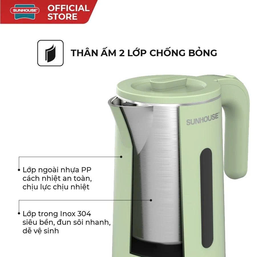 Ấm siêu tốc Inox 2 lớp 1.8L Sunhouse SHD1353