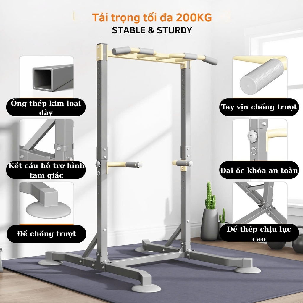 Khung Xà Đơn Đa Năng – Chịu Tải 150Kg – Thép Hộp 4x4cm Dày 1.2mm – Điều Chỉnh Cao 155–216cm