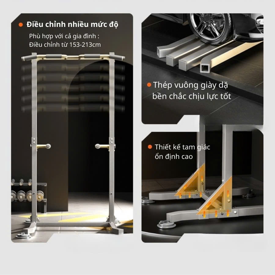 Khung Xà Đơn Đa Năng – Chịu Tải 150Kg – Thép Hộp 4x4cm Dày 1.2mm – Điều Chỉnh Cao 155–216cm