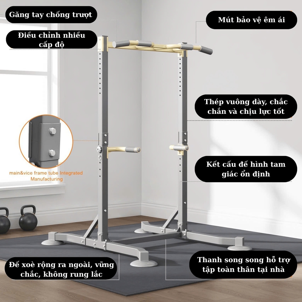 Khung Xà Đơn Đa Năng – Chịu Tải 150Kg – Thép Hộp 4x4cm Dày 1.2mm – Điều Chỉnh Cao 155–216cm