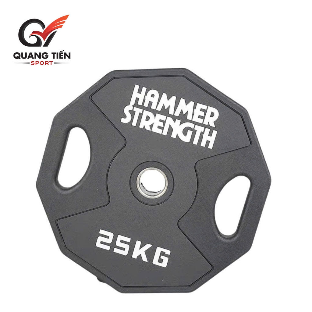 Tạ bánh cao su lõi thép Hammer Strength màu đen cao cấp lỗ 50 nhập khẩu (giá theo set 2.5 - 25kg)