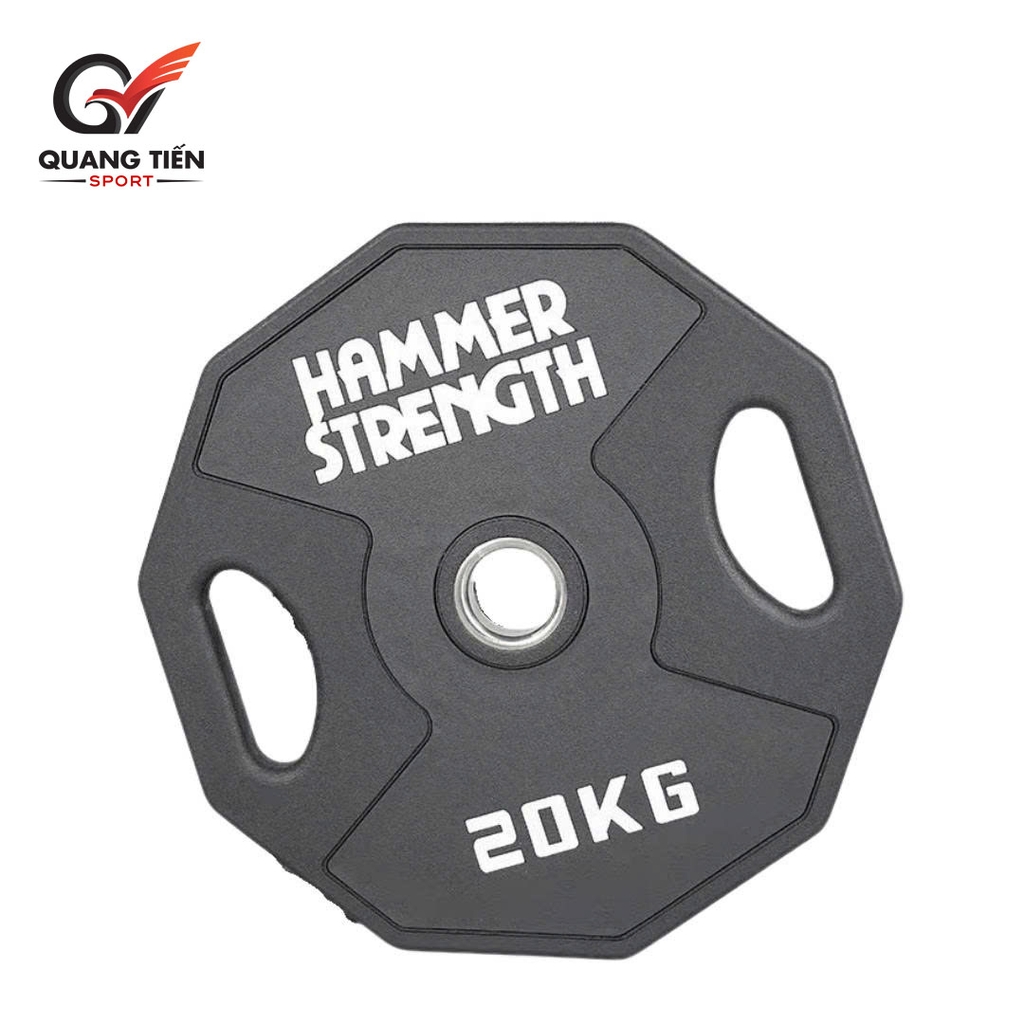 Tạ bánh cao su lõi thép Hammer Strength màu đen cao cấp lỗ 50 nhập khẩu (giá theo set 2.5 - 25kg)
