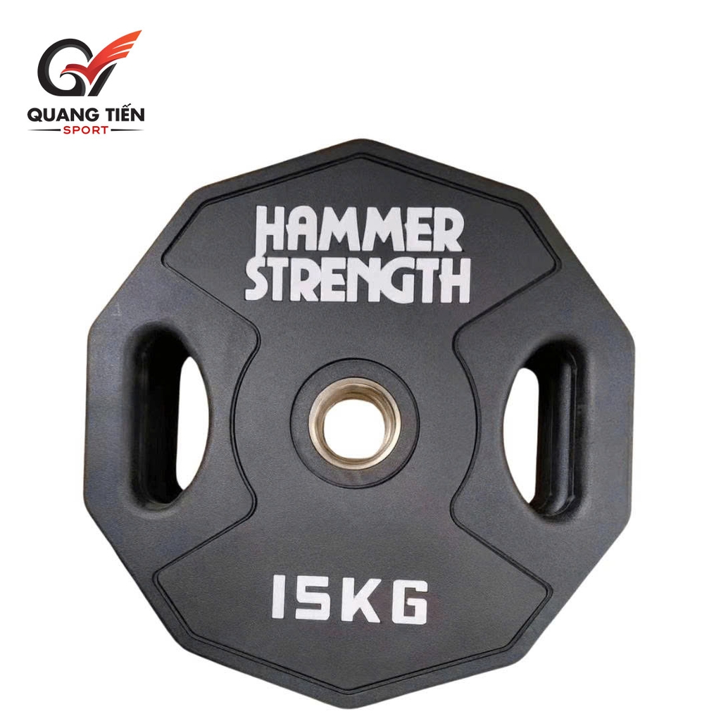 Tạ bánh cao su lõi thép Hammer Strength màu đen cao cấp lỗ 50 nhập khẩu (giá theo set 2.5 - 25kg)