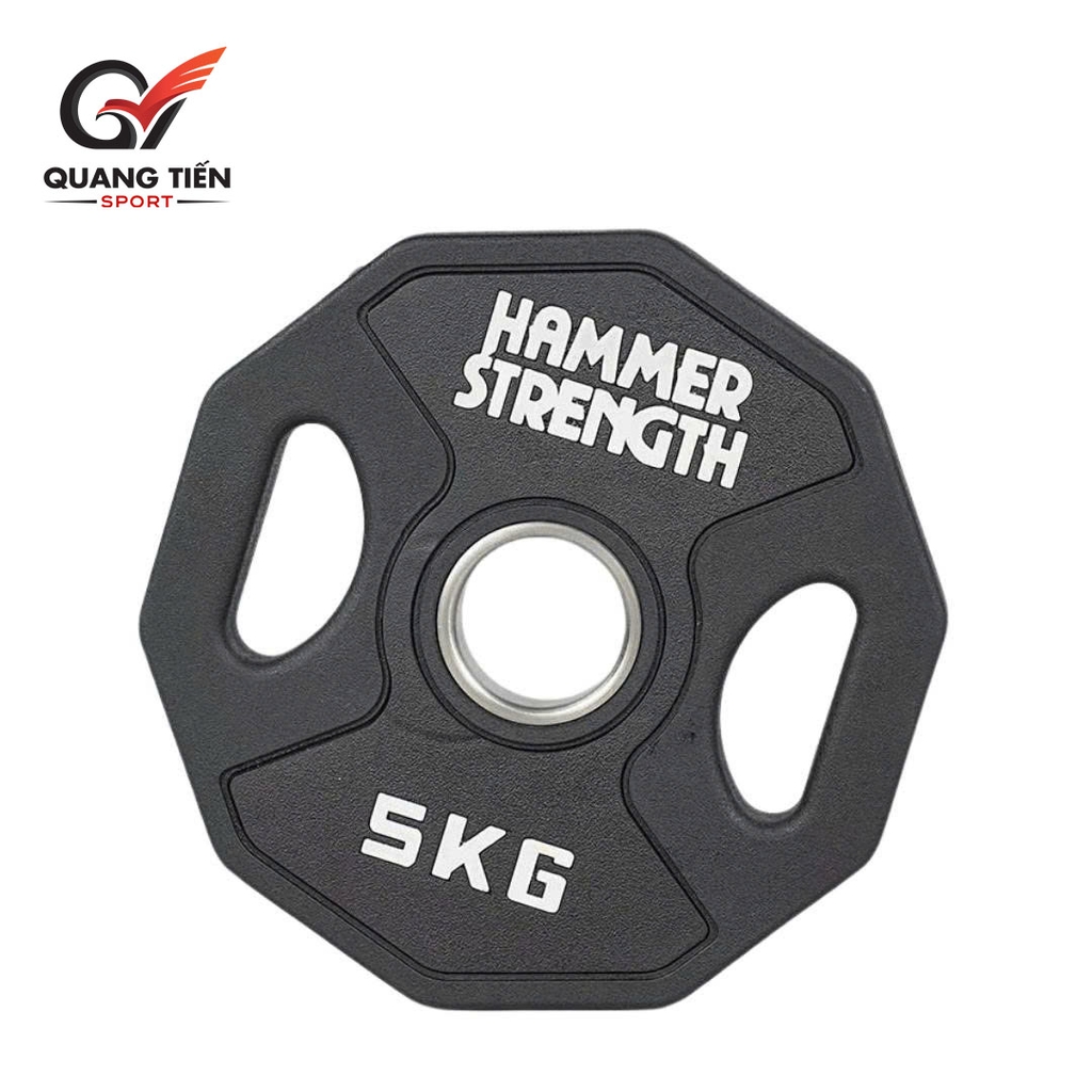 Tạ bánh cao su lõi thép Hammer Strength màu đen cao cấp lỗ 50 nhập khẩu (giá theo set 2.5 - 25kg)