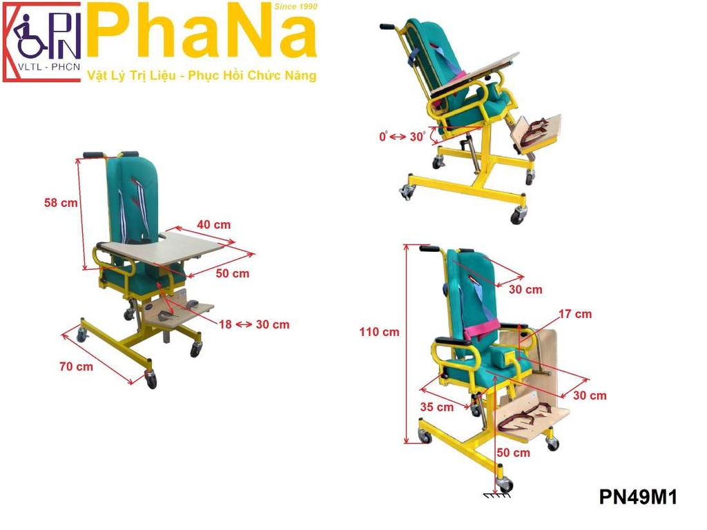 PN49M1 - Ghế ngồi trẻ khuyết tật tam giác ngã nằm