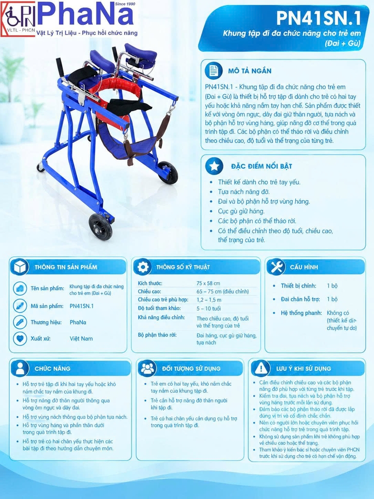 PN41SN.1 Khung tập đi đa chức năng cho trẻ em ( Đai + Gù)
