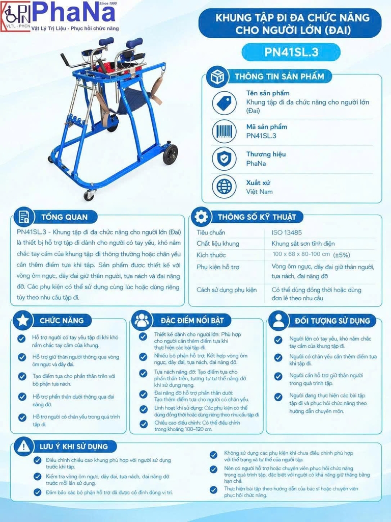 PN41SL.3 - Khung tập đi đa chức năng cho người lớn M3 ( Đai)