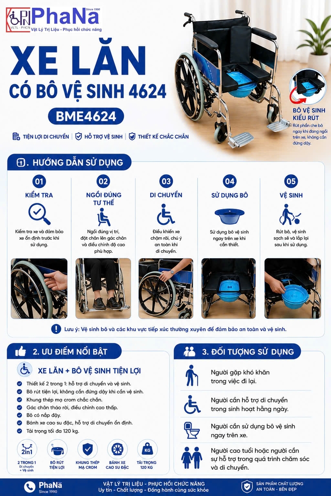 XE LĂN CÓ BÔ VỆ SINH 4624 (Có vành câm - Bô rút) -BME4624 -