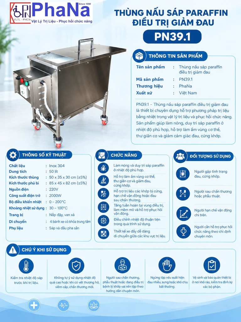 PN39.1 - Thùng nấu sáp ( Paraffin ) điều trị giảm đau