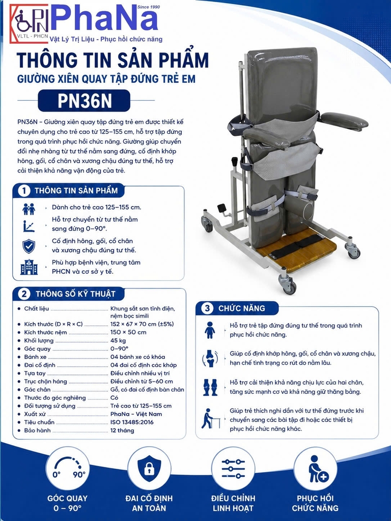 PN36N - Giường xiên quay tập đứng trẻ em