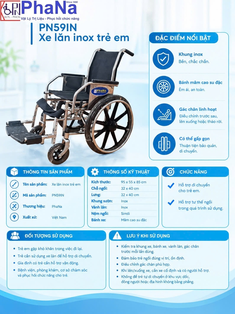 PN59IN - Xe lăn inox trẻ em