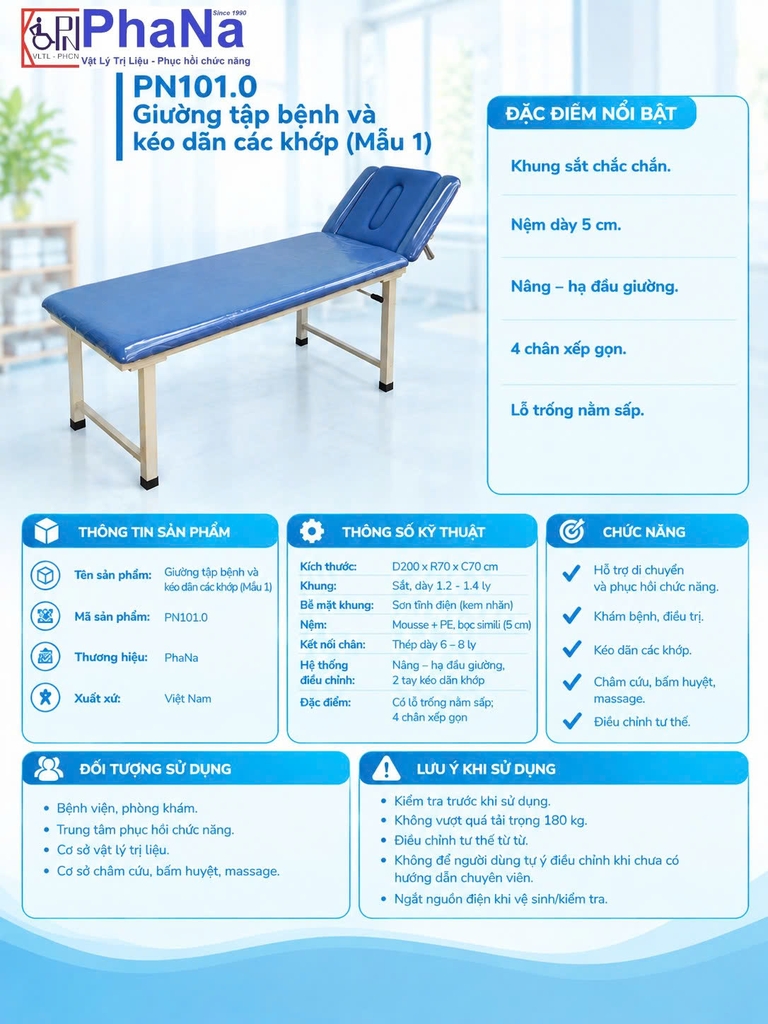 PN101.0 - Giường tập bệnh và kéo dãn các khớp (Mẫu 1)