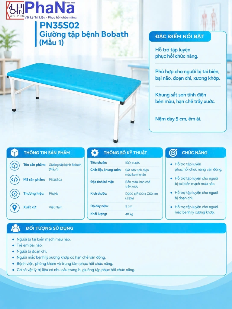 PN35S02 - Giường tập bệnh Bobath (Mẫu 1)
