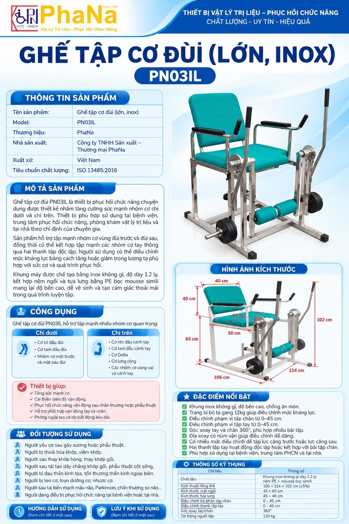 PN03IL - Ghế Tập Cơ Đùi (Lớn, Inox)