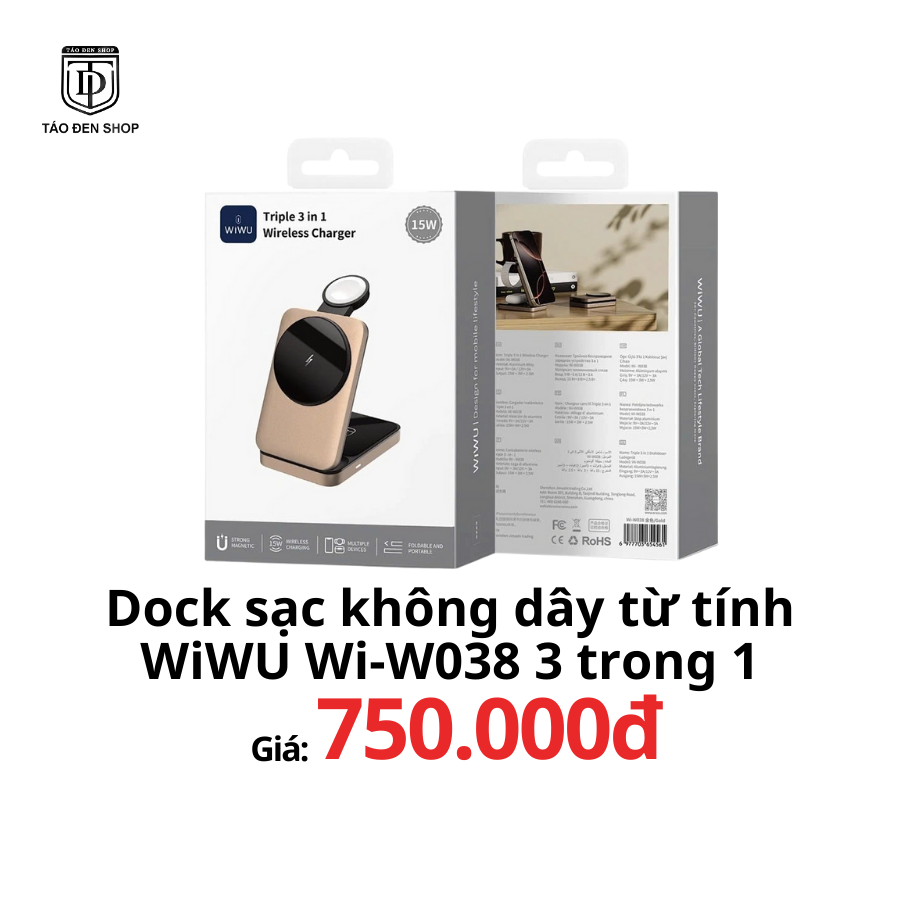 Dock sạc không dây WiWU Wi-W038 3 trong 1