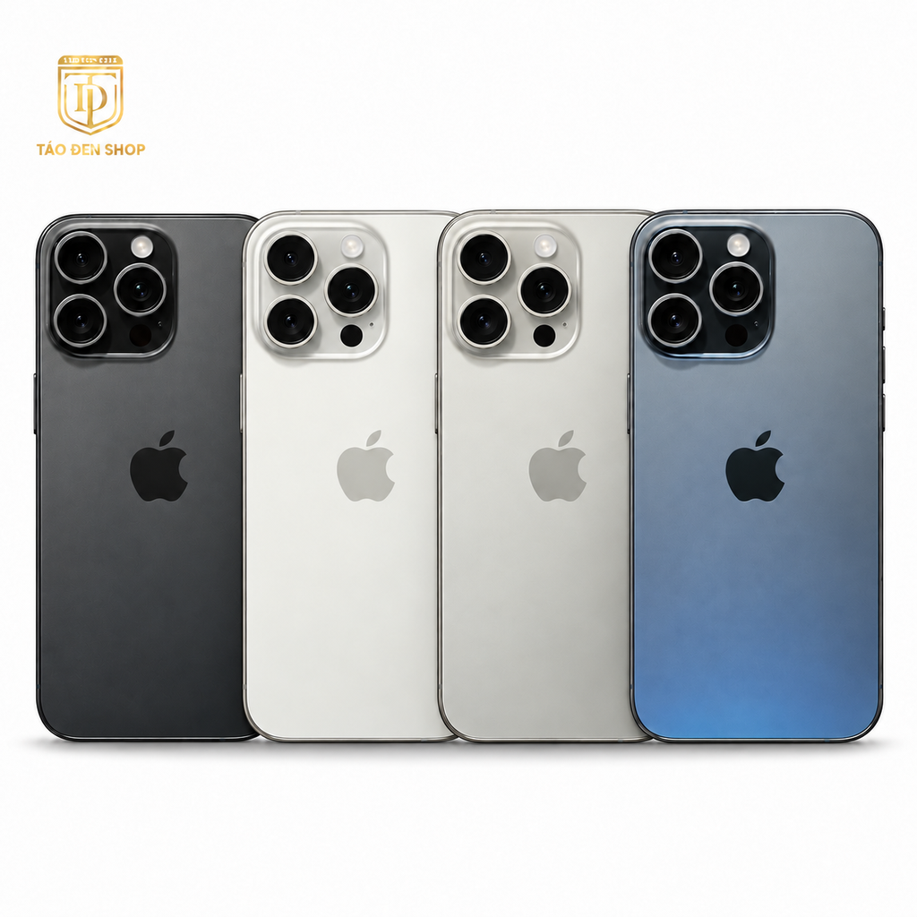 Ảnh minh họa iPhone 15 Pro cũ đủ 4 màu Titan Đen, Trắng, Tự nhiên, Xanh – Táo Đen Shop